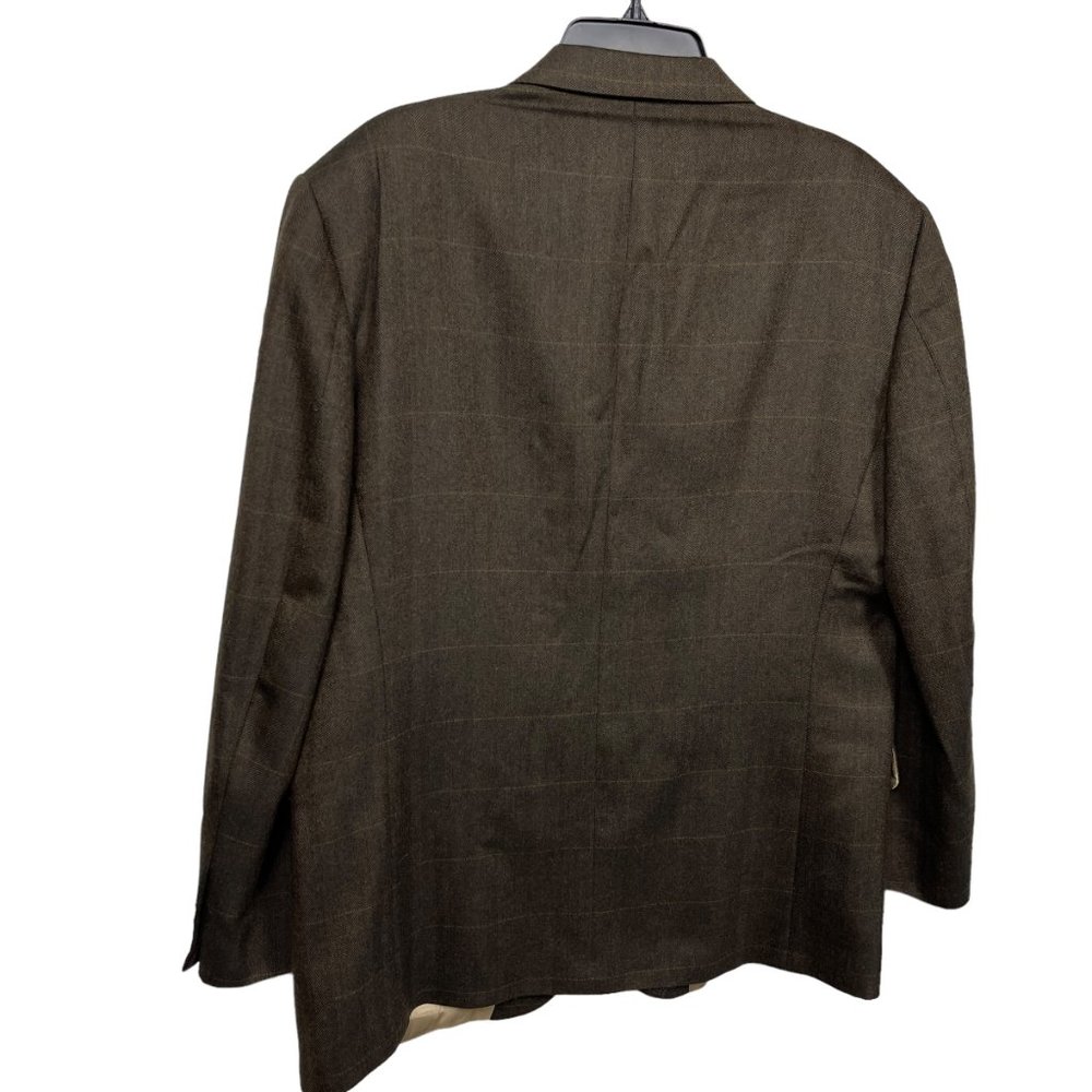 Oscar de la Renta Men's 44R Blazer Plaid Single Breasted Two Button Brown Wool - Picture 4 of 10